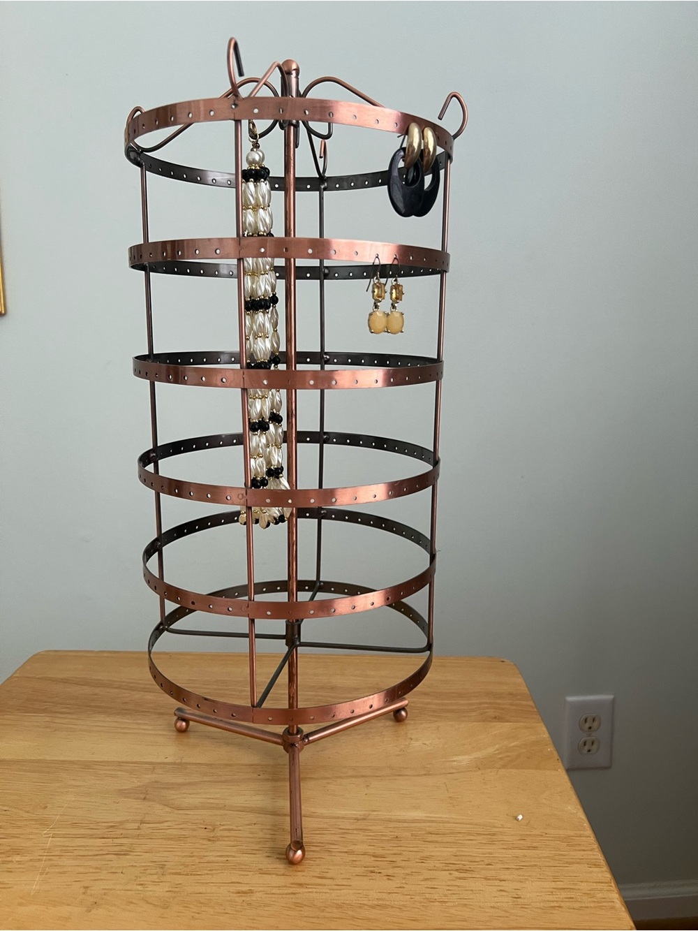 Rotating Copper Jewelry Tower Organizer - 6-Tier Earring Stand